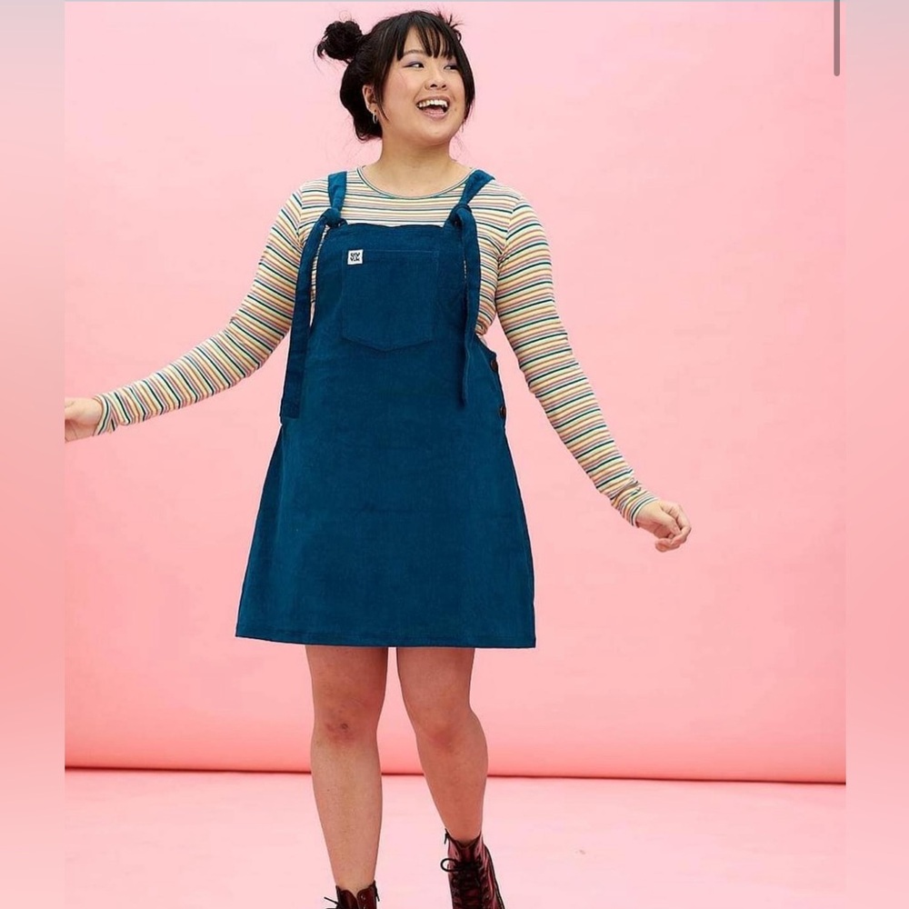 LUCY & YAK Mini Pini Dress: ORGANIC CORDUROY - Sea Blue - XS (UK 6)